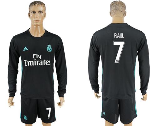 Real Madrid #7 Raul Away Long Sleeves Soccer Club Jersey - Click Image to Close